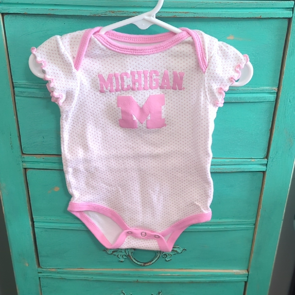 MICHIGAN Girls Onesie - Pink and White